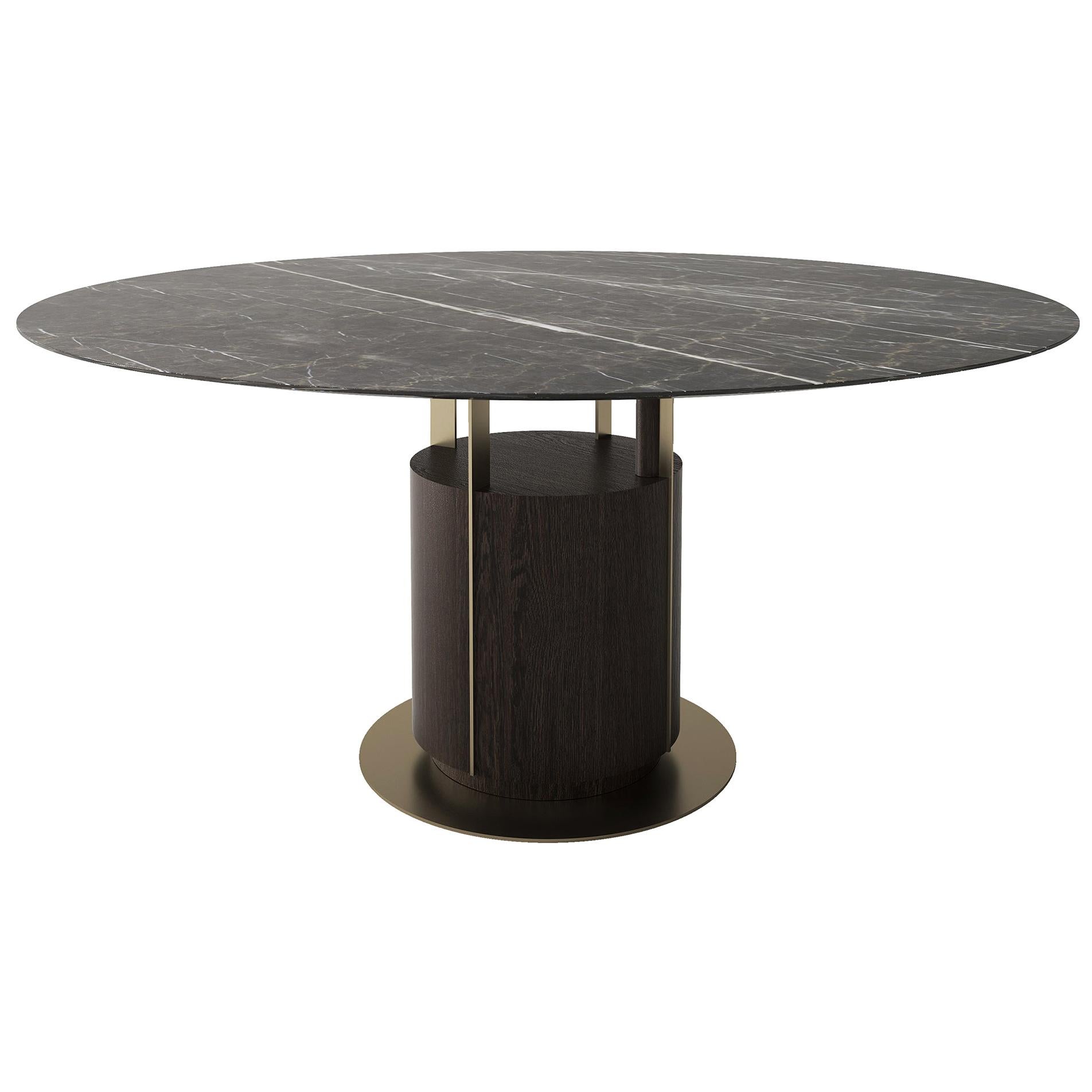 Modern, 21st Century, Brass, Marble, Oak, Gio Round Dining Table For Sale
