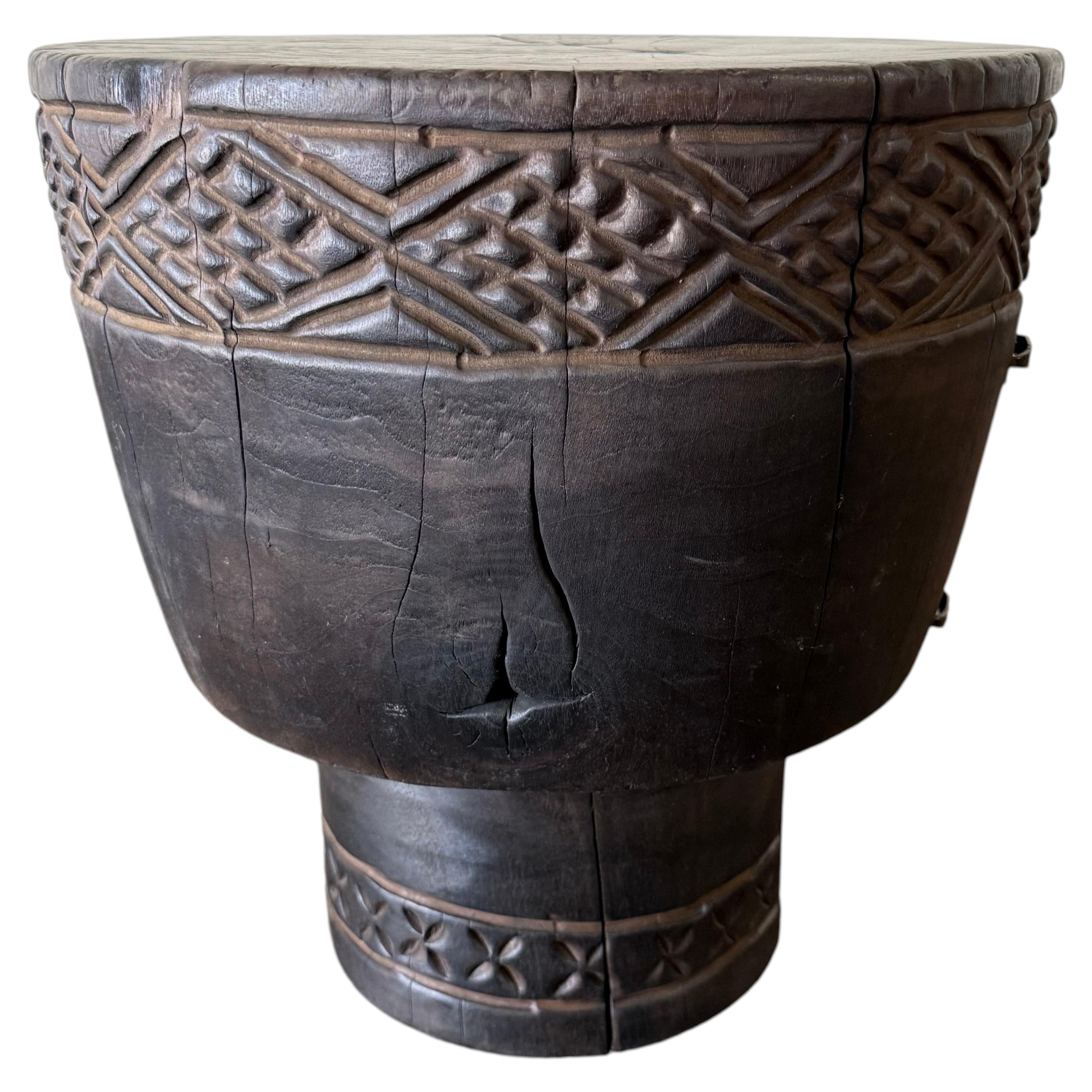 Gio Solid Walnut Carved Side Table 17.5" For Sale