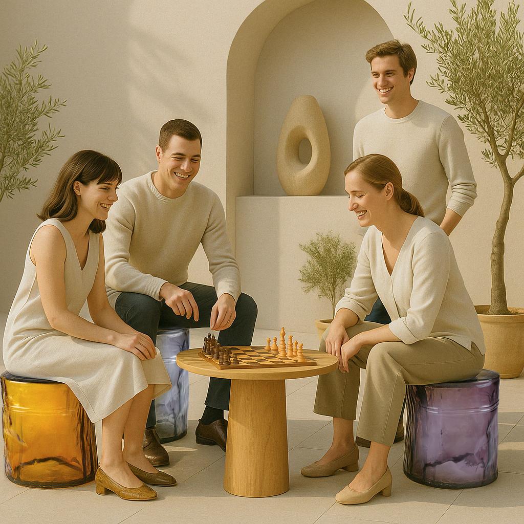 Eklektischer zeitgenössischer Hocker aus Muranoglas (Handgefertigt) im Angebot