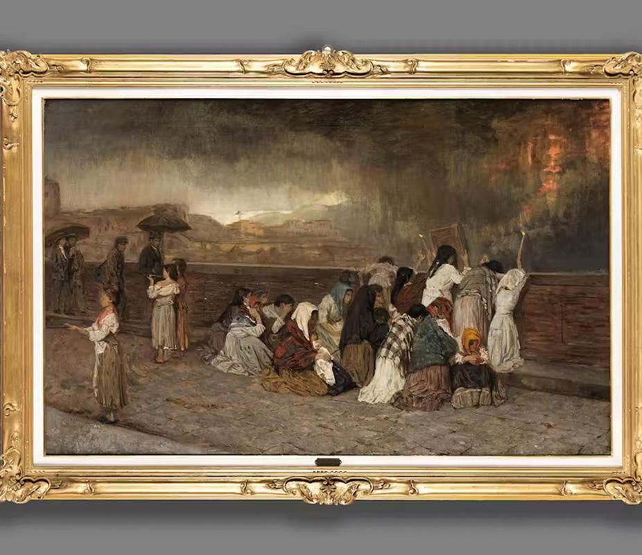 XIX secolo di Gioacchino Toma La pioggia di cenere del Vesuvio Olio su tela in vendita 1
