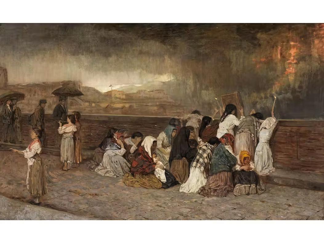 XIX secolo di Gioacchino Toma La pioggia di cenere del Vesuvio Olio su tela in vendita 2
