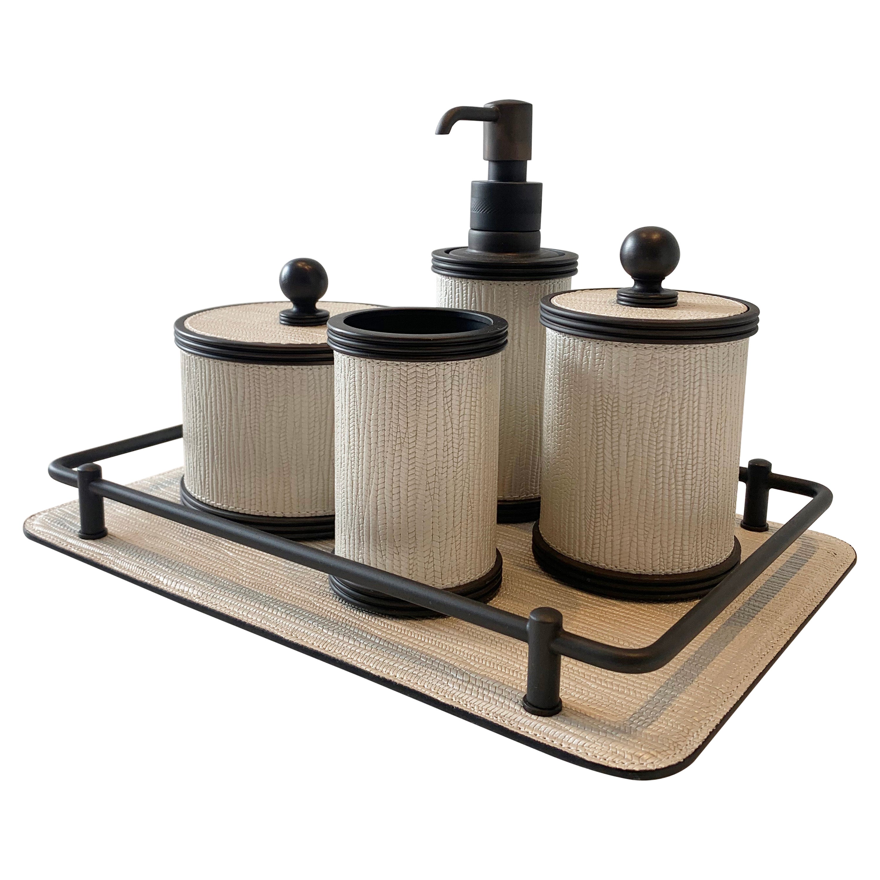 Giobagnara Contemporary Amalfi Leather and Dark Bronze Bathroom Vanity Set