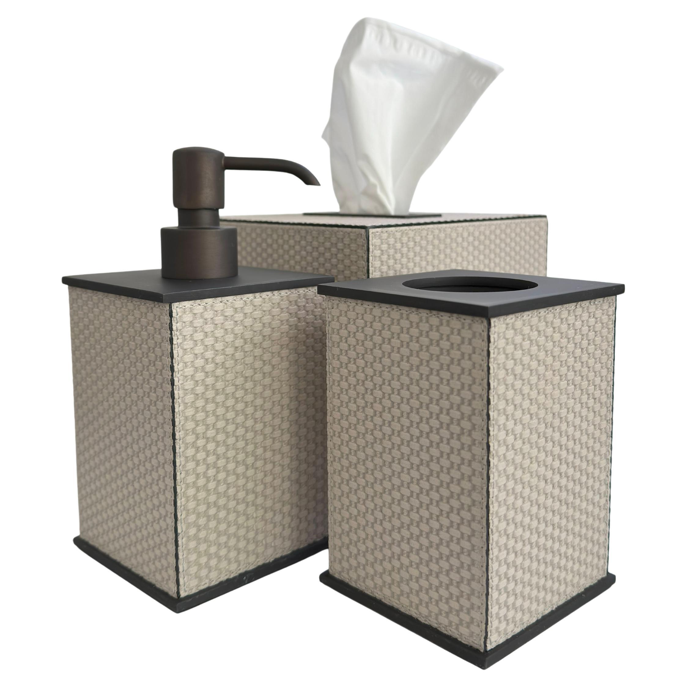 Giobagnara Firenze Bad-Accessoires Set in Taupe Leder und Bronze im Angebot