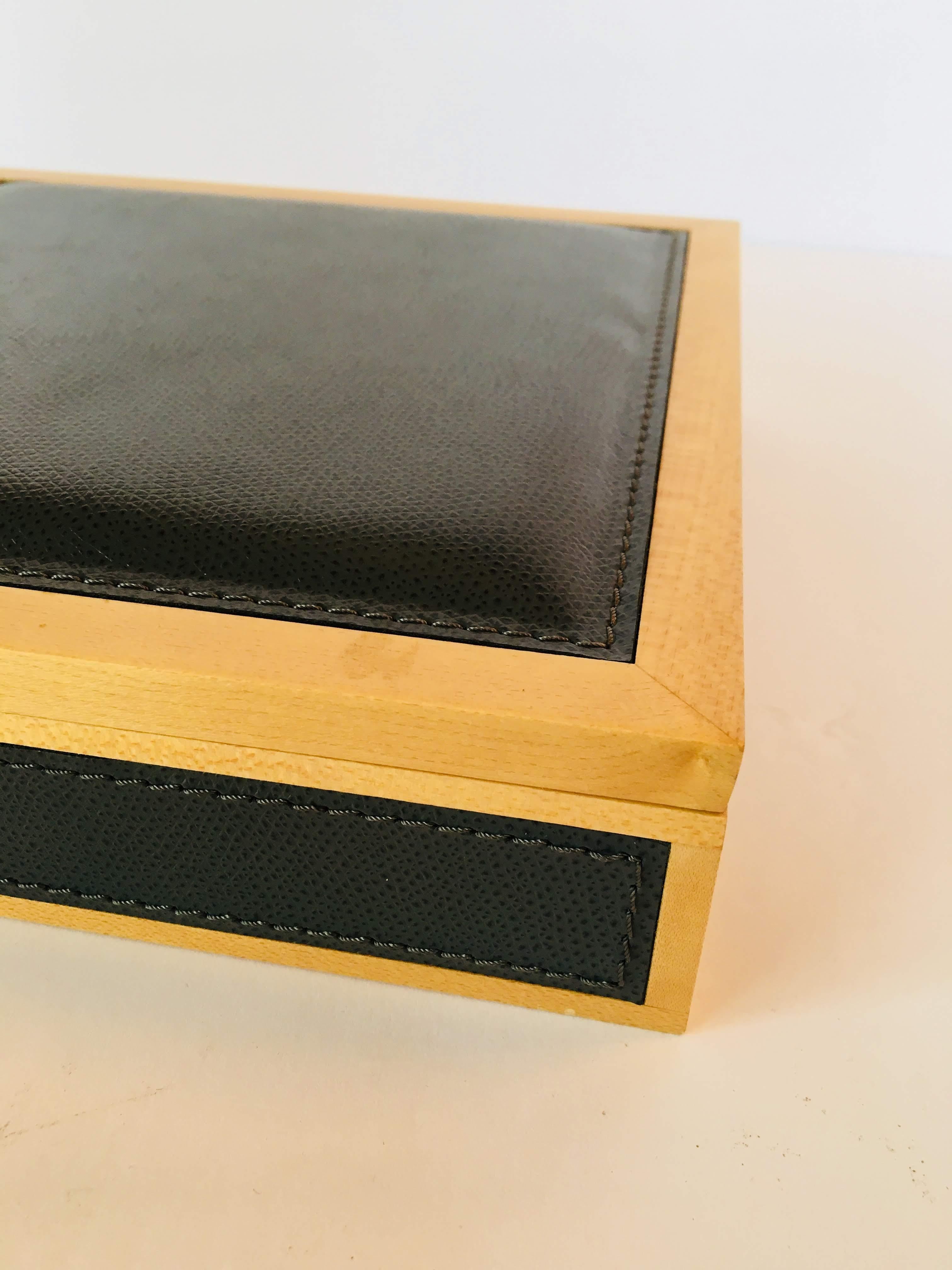 Giobagnara grey leather and blonde wood box with tray.