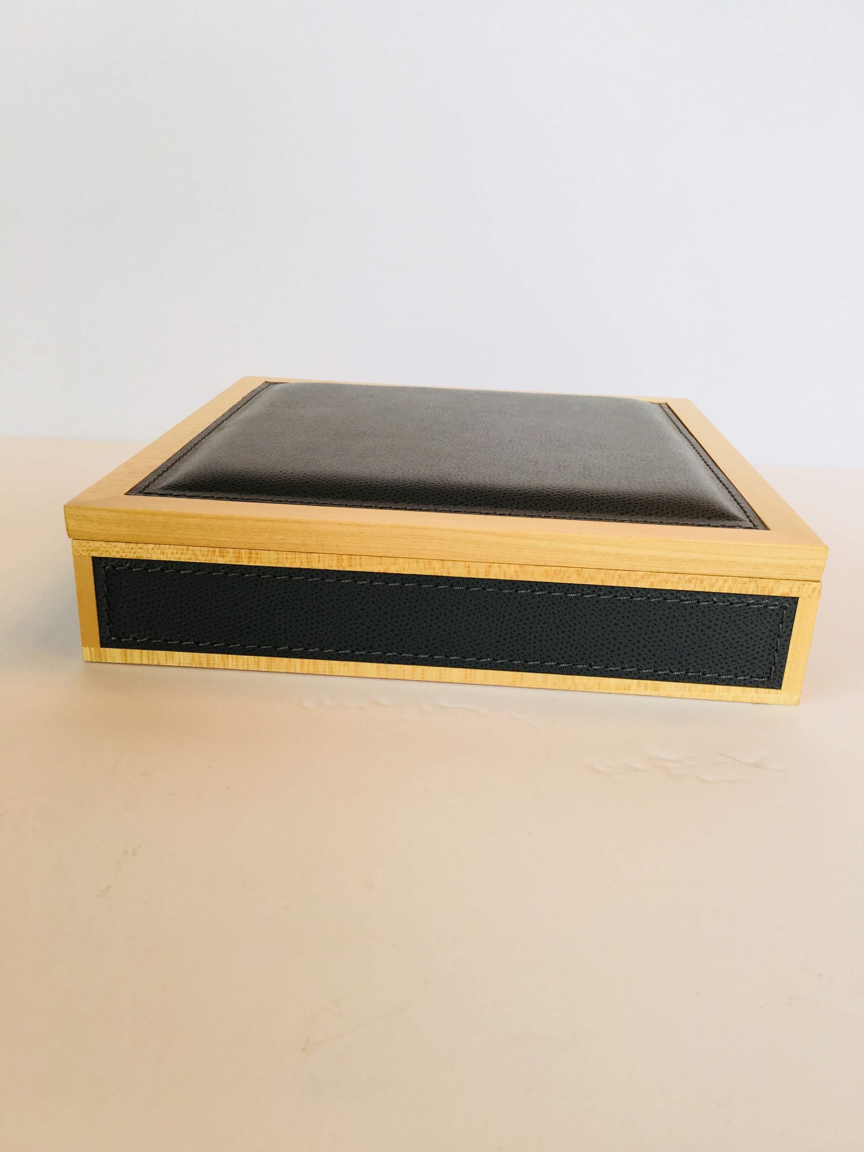 Contemporary Giobagnara Leather and Wood Box with Tray