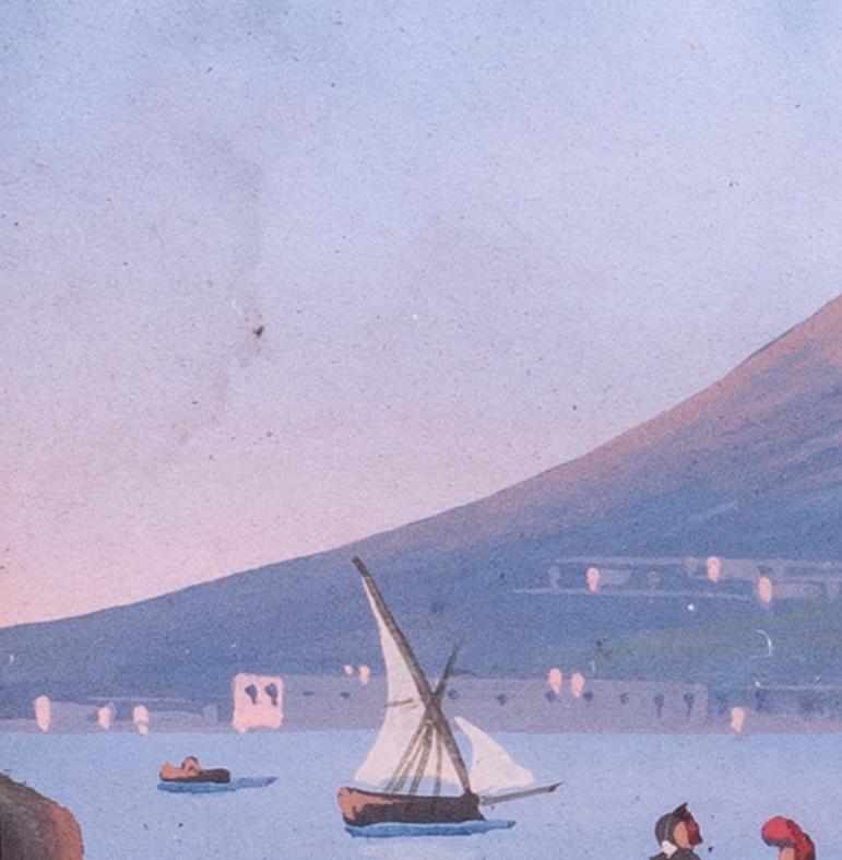 Pair of small 19th Century Italian paintings of Vesuvius erupting in Naples For Sale 5