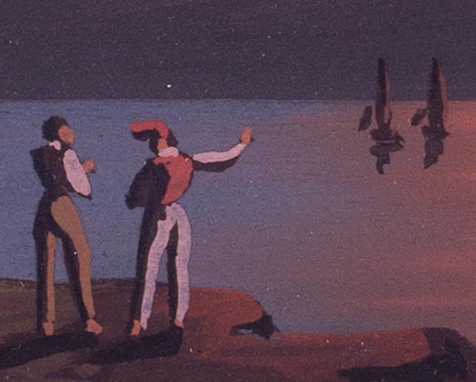 A highly decorative pair of Italian 19th Century gouache paintings of sailors on the Bay of Naples before Vesuvius erupting by day,  and another similar by night.

The details of the works are as follows:
Circle of Giocacchino L Pira (Italian, 1839