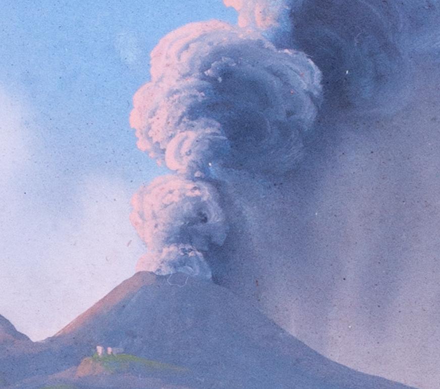Pair of small 19th Century Italian paintings of Vesuvius erupting in Naples For Sale 2