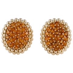 Vintage Gioeil Moda Citrine Cluster Clip Earrings in 18K Gold