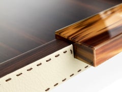 Gioele Big Tray in Amara Ebony, Pebbled Leather and Corno Italiano, Mod. 4438