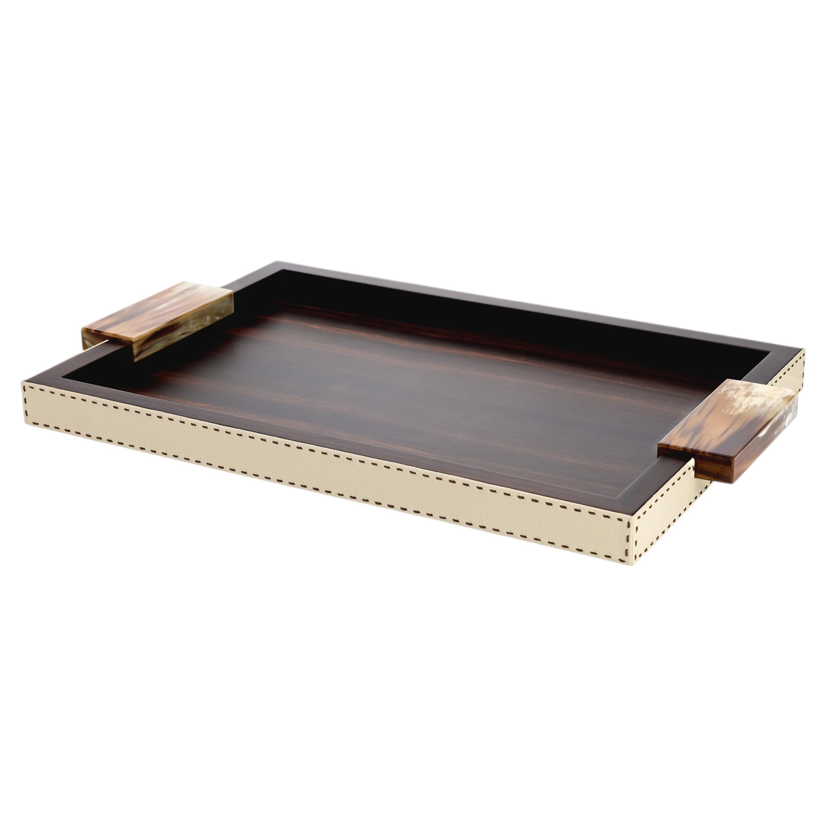 Gioele Big Tray in Amara Ebony, Pebbled Leather and Corno Italiano, Mod. 4438