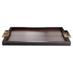 Gioele Big Tray in Amara Ebony, Pebbled Leather and Corno Italiano, Mod. 4439