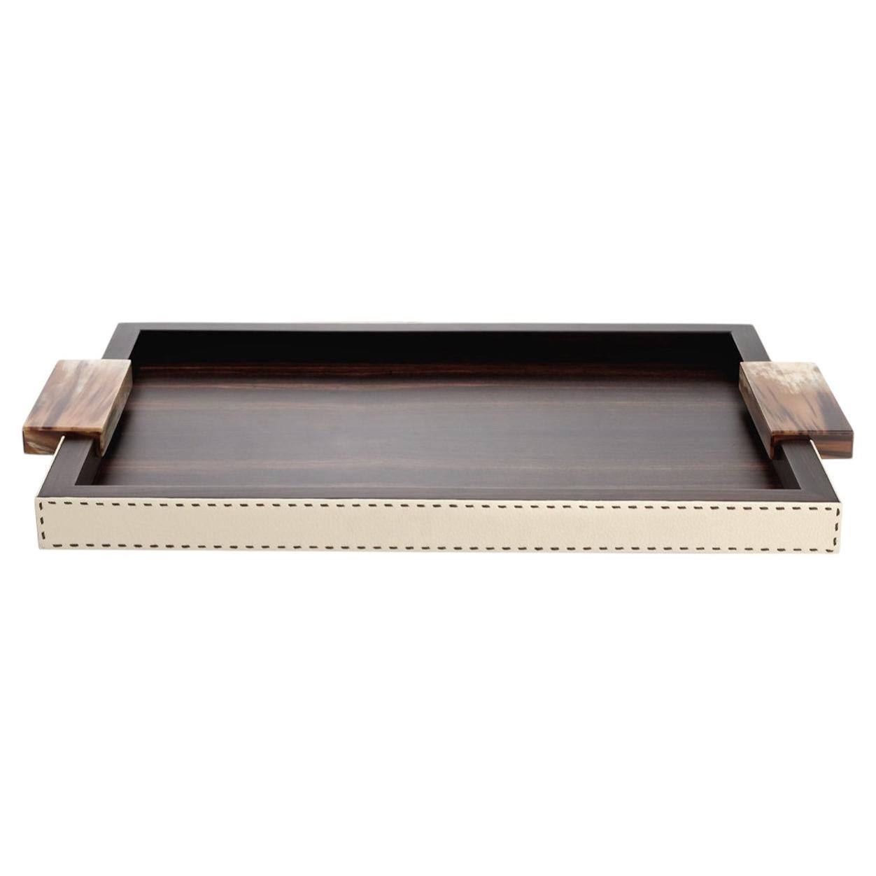 Gioele Tray in Matte Amara Ebony Veneer & Aida Pebbled Leather by Arcahorn