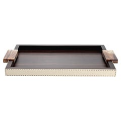 Gioele Tray in Matte Amara Ebony Veneer & Aida Pebbled Leather by Arcahorn
