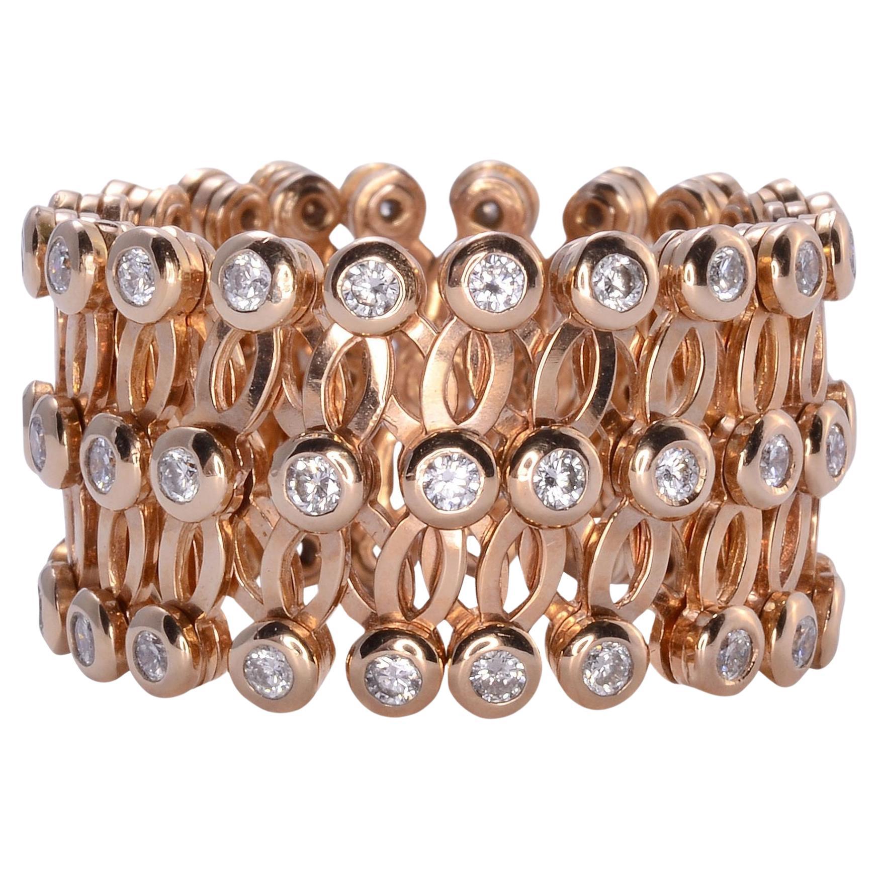 Gioelli 18K Rose Gold Diamond Convertible Ring or Bracelet