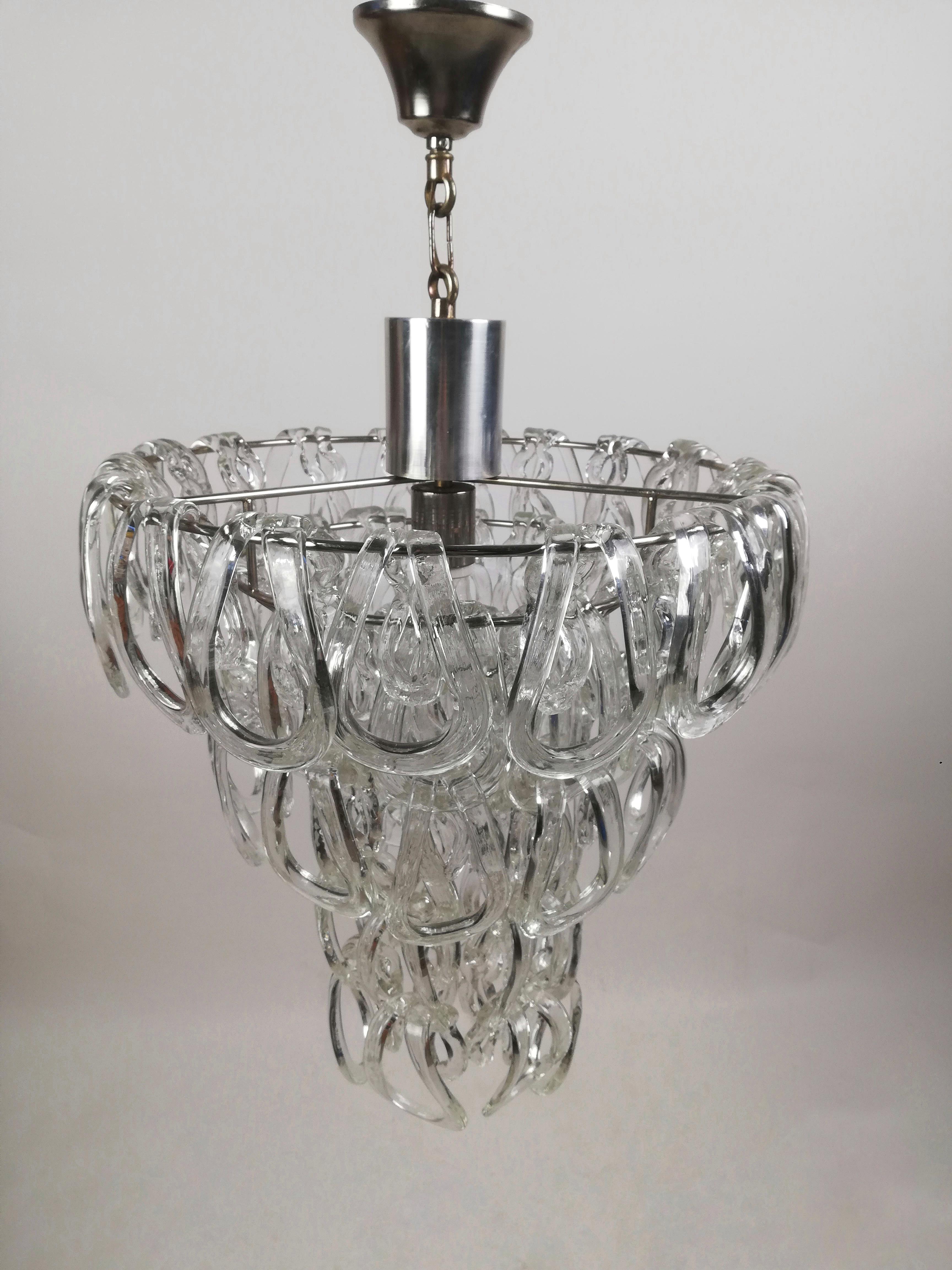 Giogali Crystal Ceiling Lamp Designed by Angelo Mangiarotti for Vistosi For Sale 3