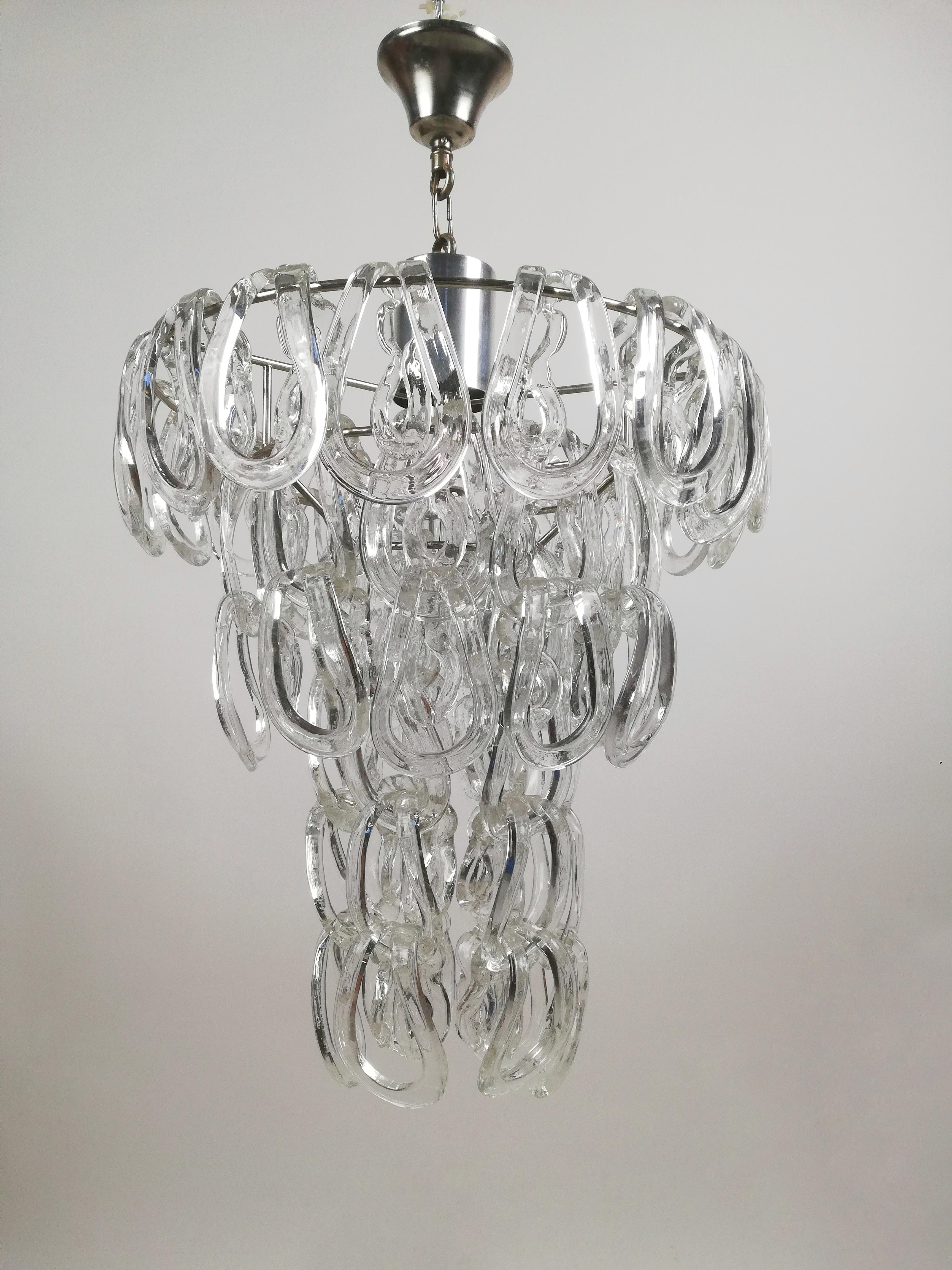 Italian Giogali Crystal Ceiling Lamp Designed by Angelo Mangiarotti for Vistosi For Sale