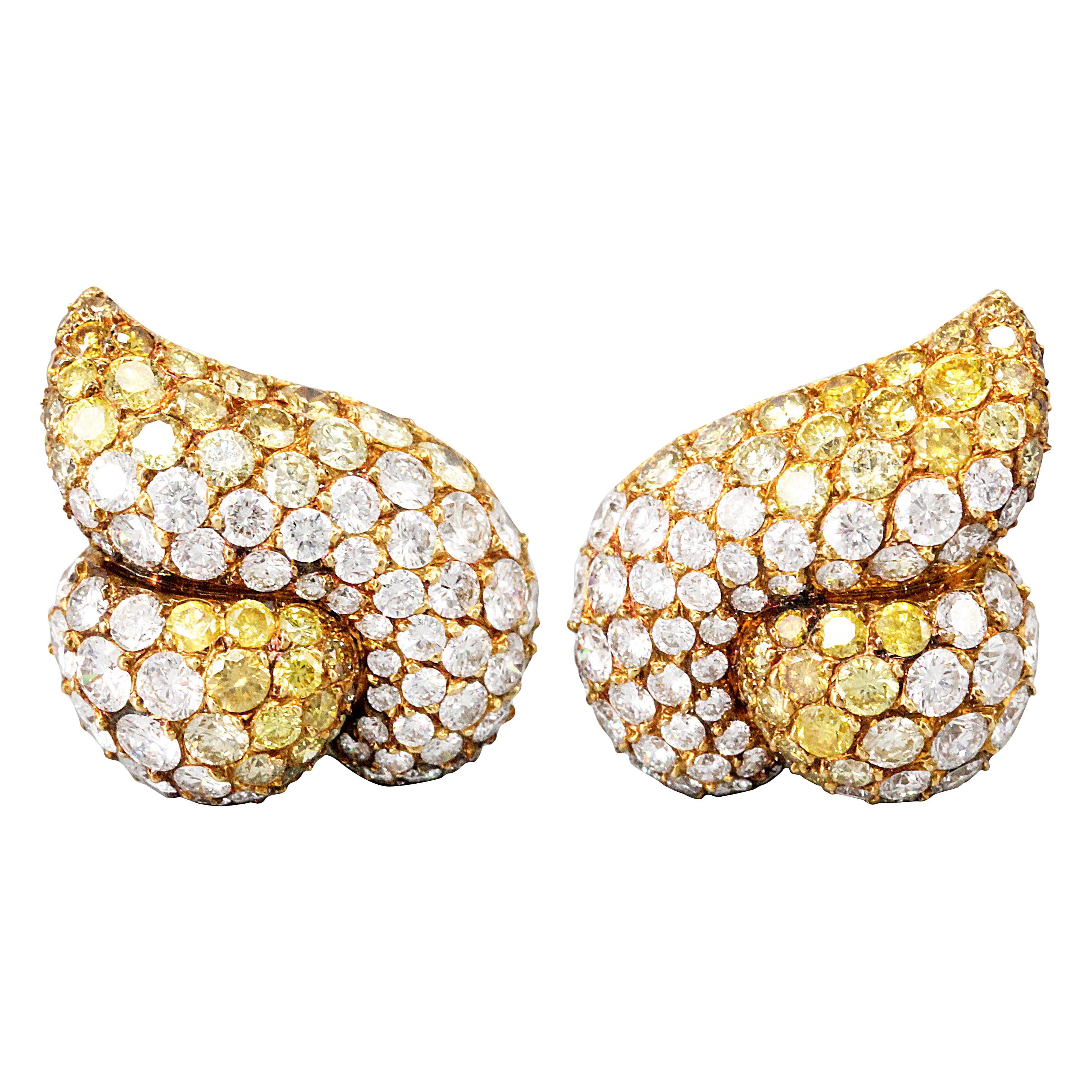 Gioia Yellow and White Diamond Gold Earrings For Sale