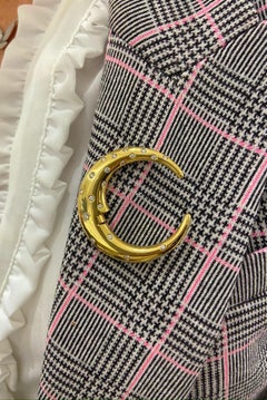 Gioiel Moda 18 Karat Yellow Gold Crescent Moon Brooch with .61 Carat Diamonds