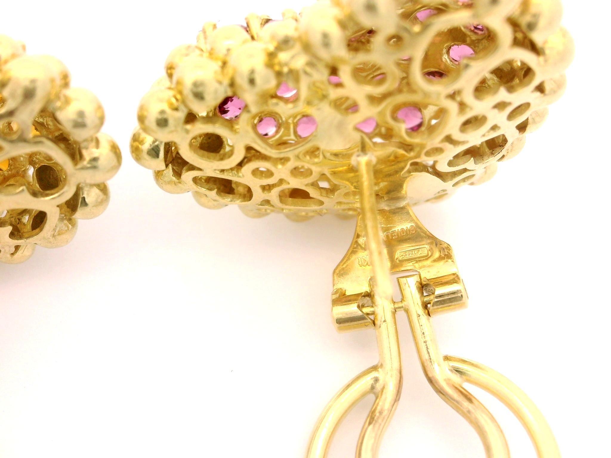 GioielModa - Orecchini a cuore con perline in oro 18k con granato citrino e rodolite in vendita 6