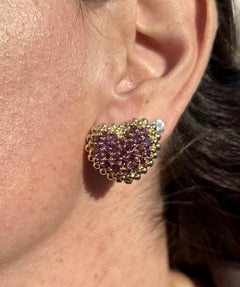GioielModa Italian 18k Gold Citrine Rhodolite Garnet Large Beaded Heart Earrings
