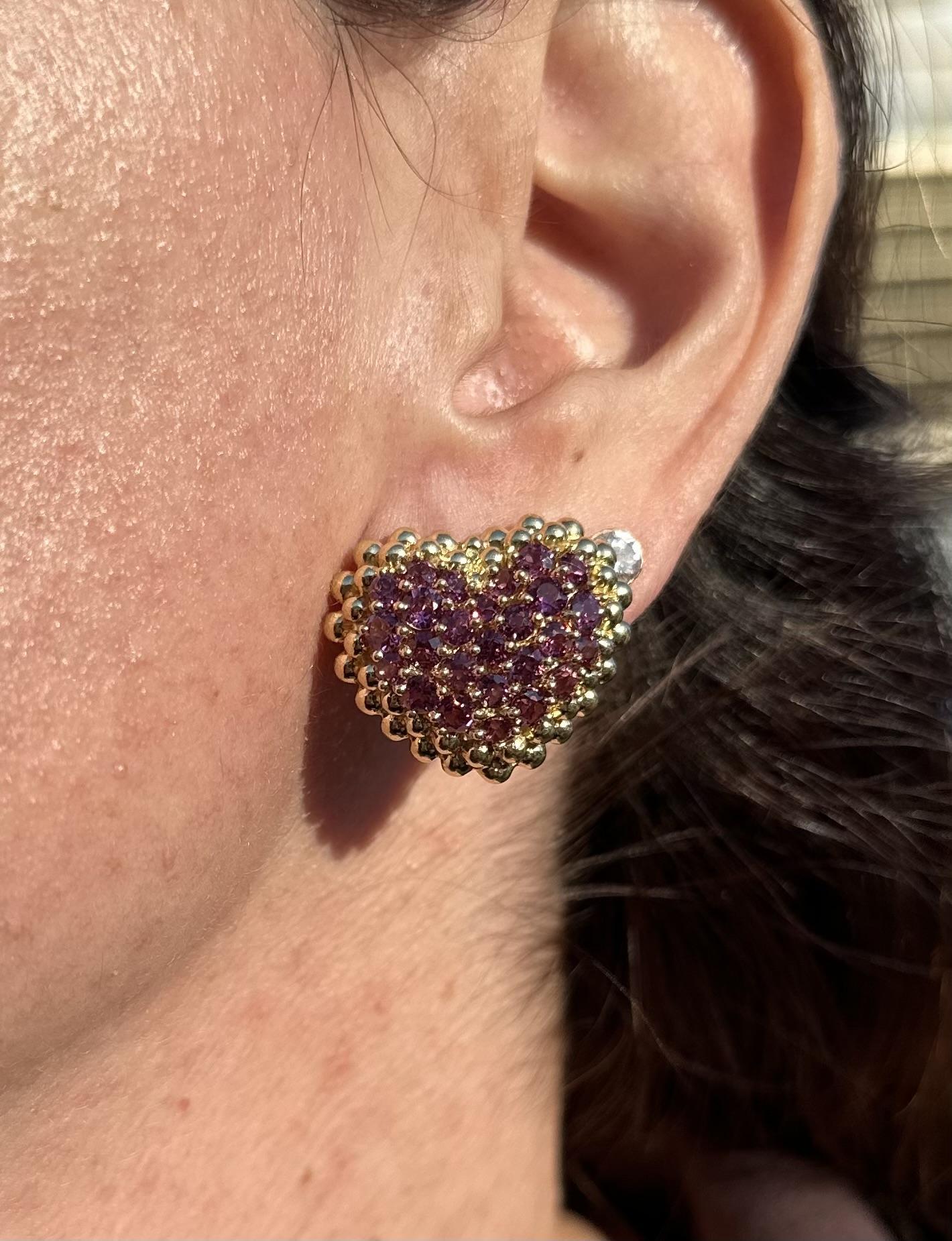 Taglio brillante GioielModa - Orecchini a cuore con perline in oro 18k con granato citrino e rodolite in vendita