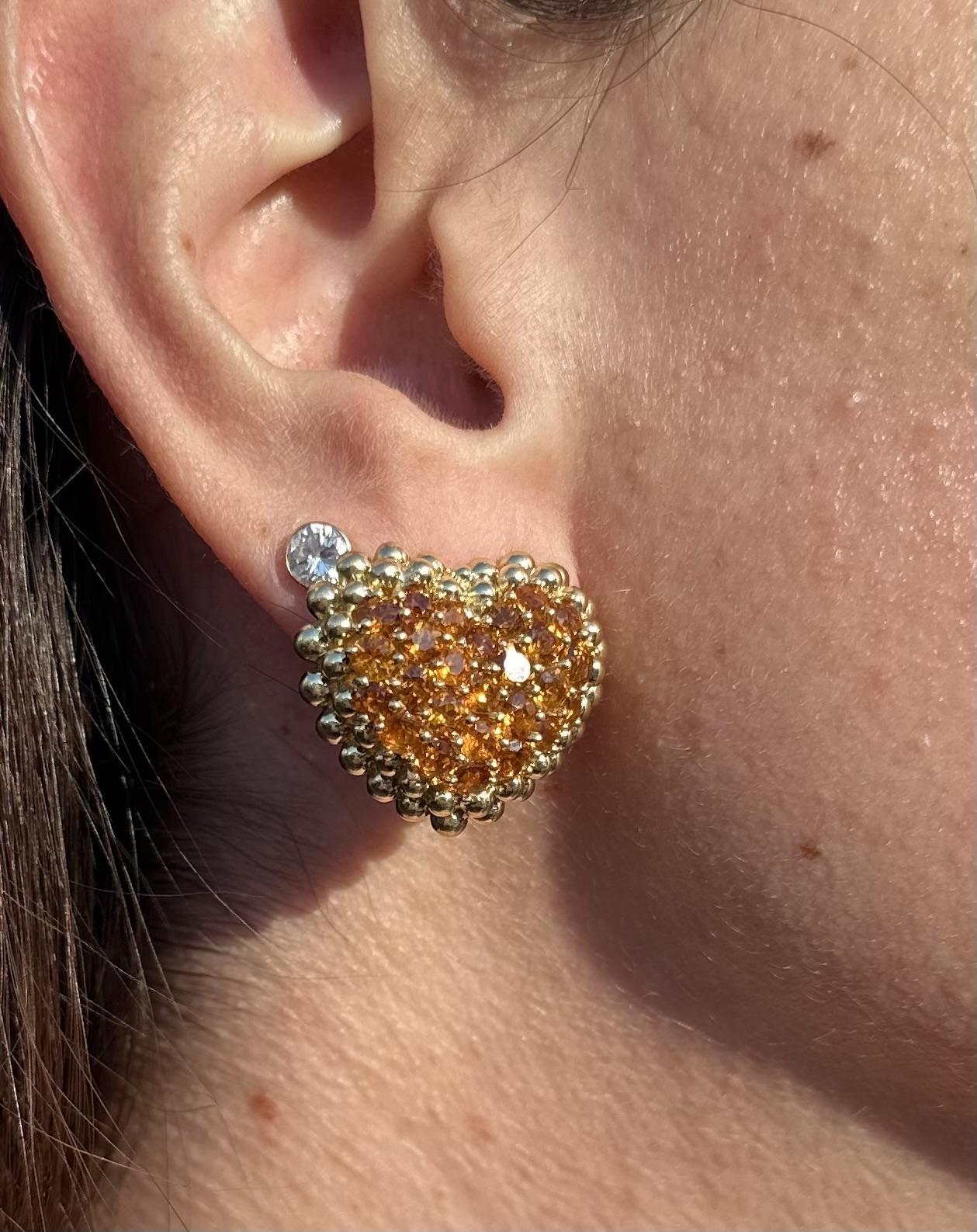 GioielModa - Orecchini a cuore con perline in oro 18k con granato citrino e rodolite In condizioni buone in vendita a Montclair, NJ