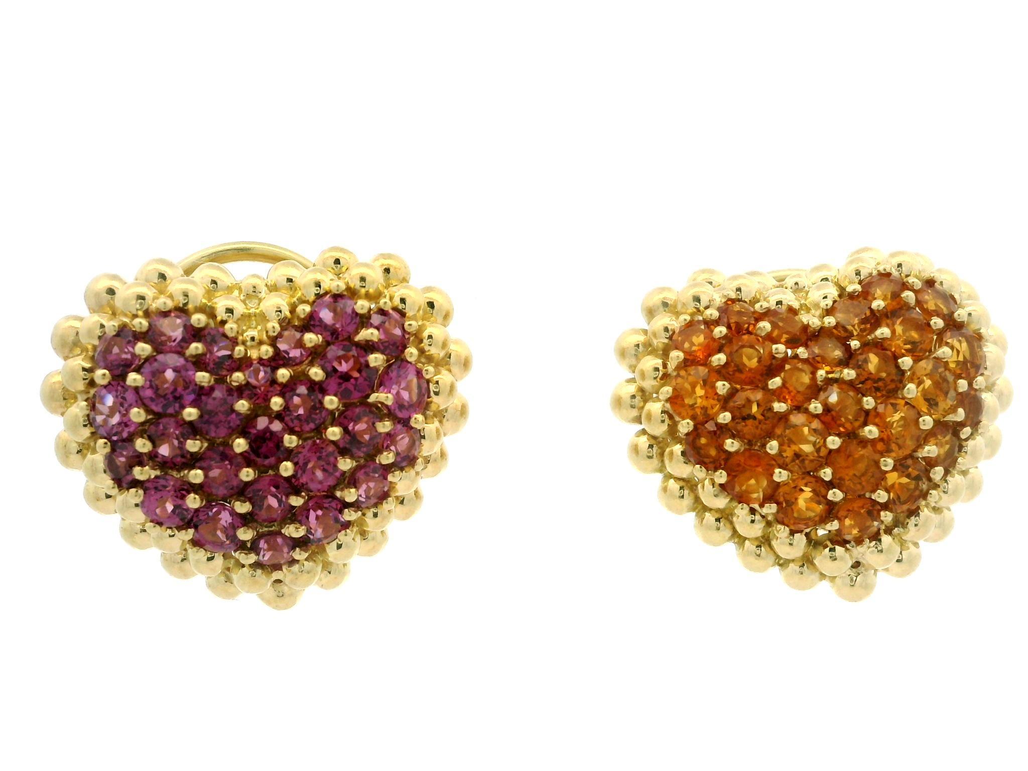 Donna GioielModa - Orecchini a cuore con perline in oro 18k con granato citrino e rodolite in vendita