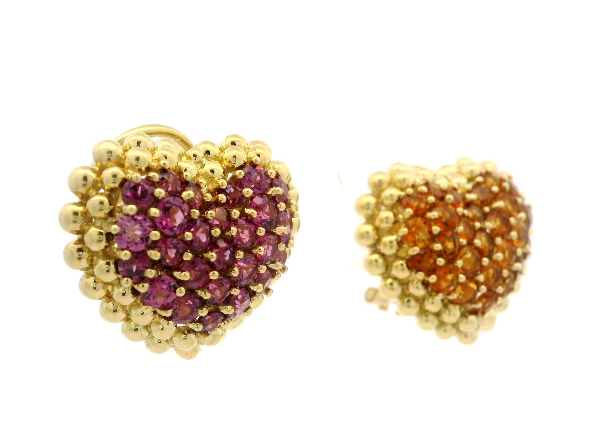 GioielModa - Orecchini a cuore con perline in oro 18k con granato citrino e rodolite in vendita 1
