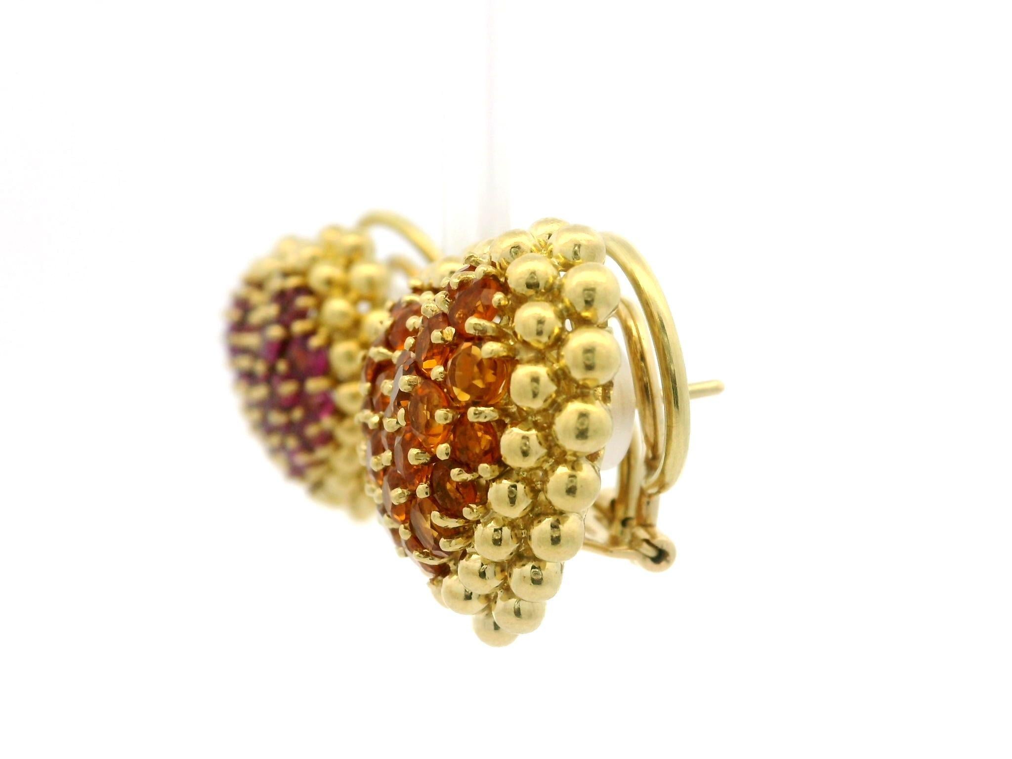 GioielModa - Orecchini a cuore con perline in oro 18k con granato citrino e rodolite in vendita 2