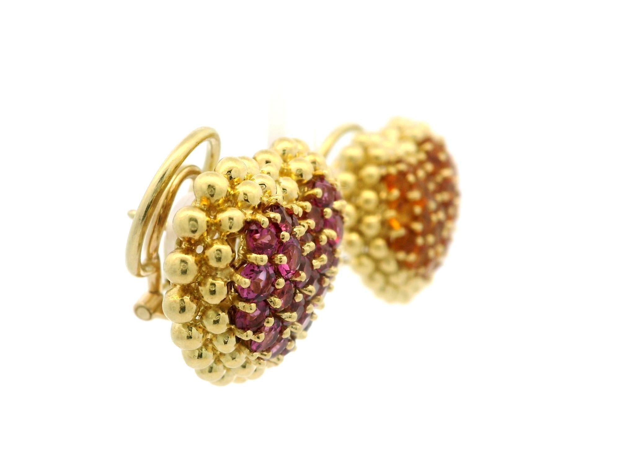 GioielModa - Orecchini a cuore con perline in oro 18k con granato citrino e rodolite in vendita 3