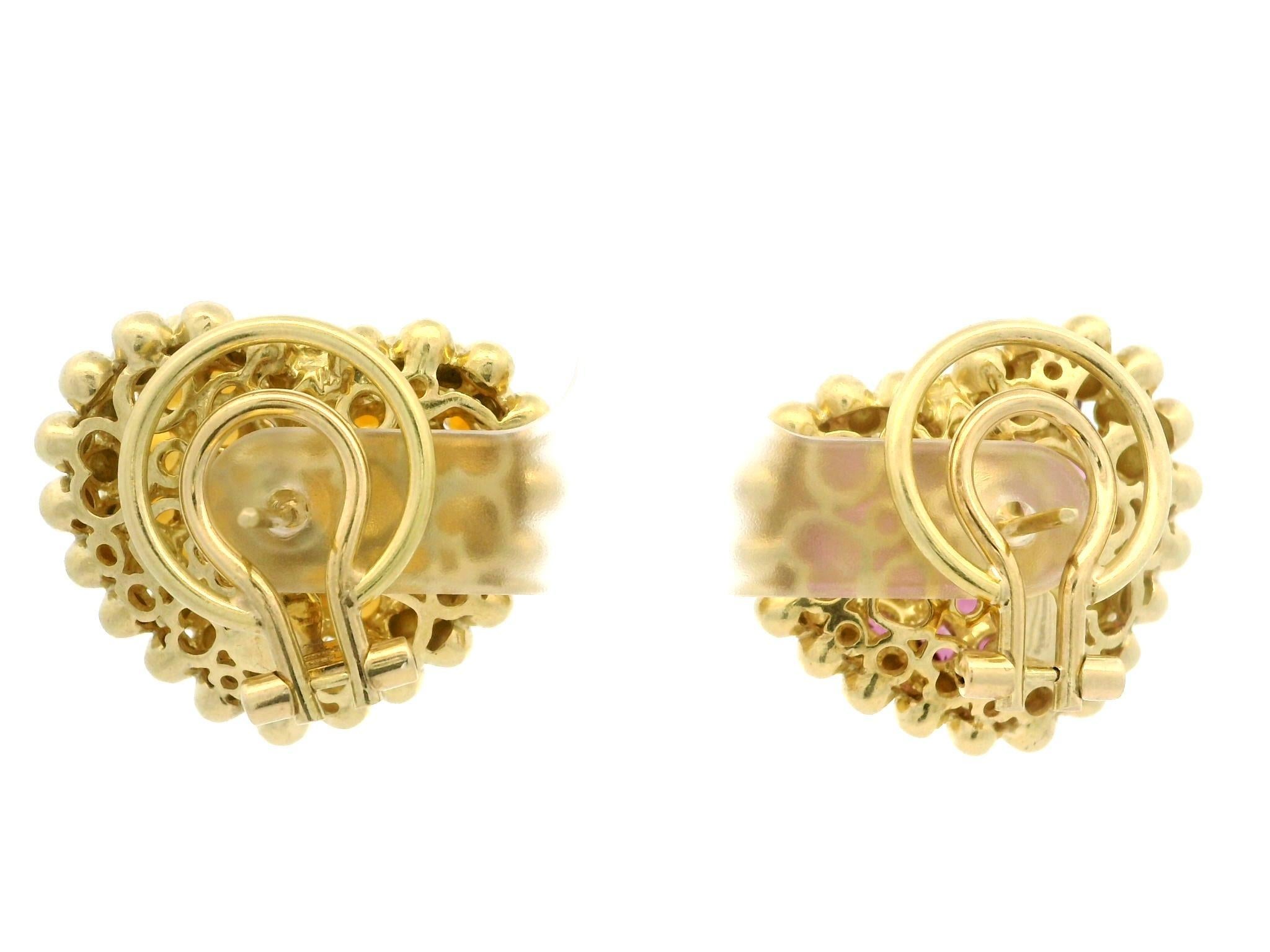 GioielModa - Orecchini a cuore con perline in oro 18k con granato citrino e rodolite in vendita 4
