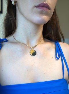 Giolaroh 18k Gold Hematite Yin Yang Pendant 14k Gold Watch Chain Necklace