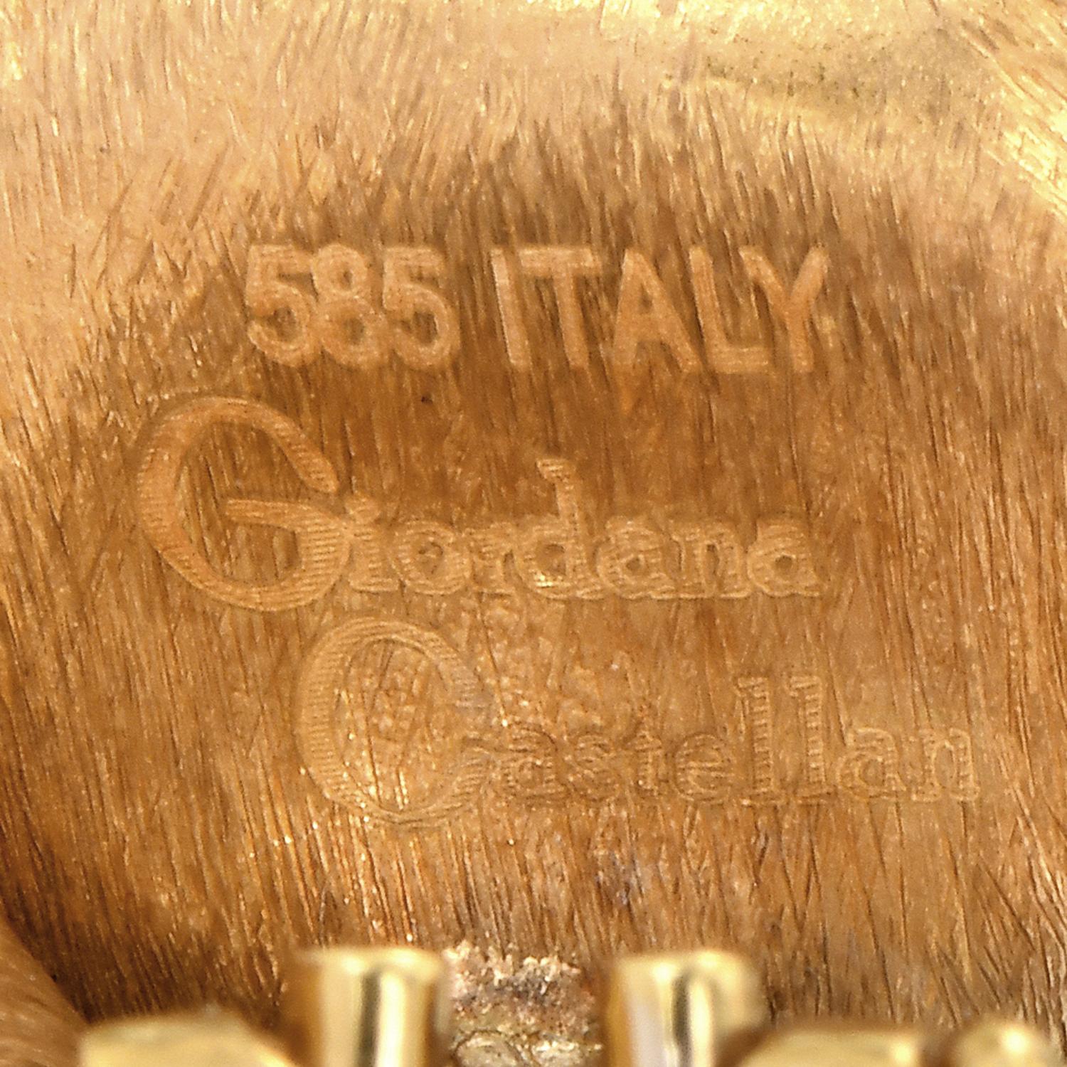 Modern Giordana Castellan Italian 14k Yellow Gold Beaded Textured Drop Earrings For Sale