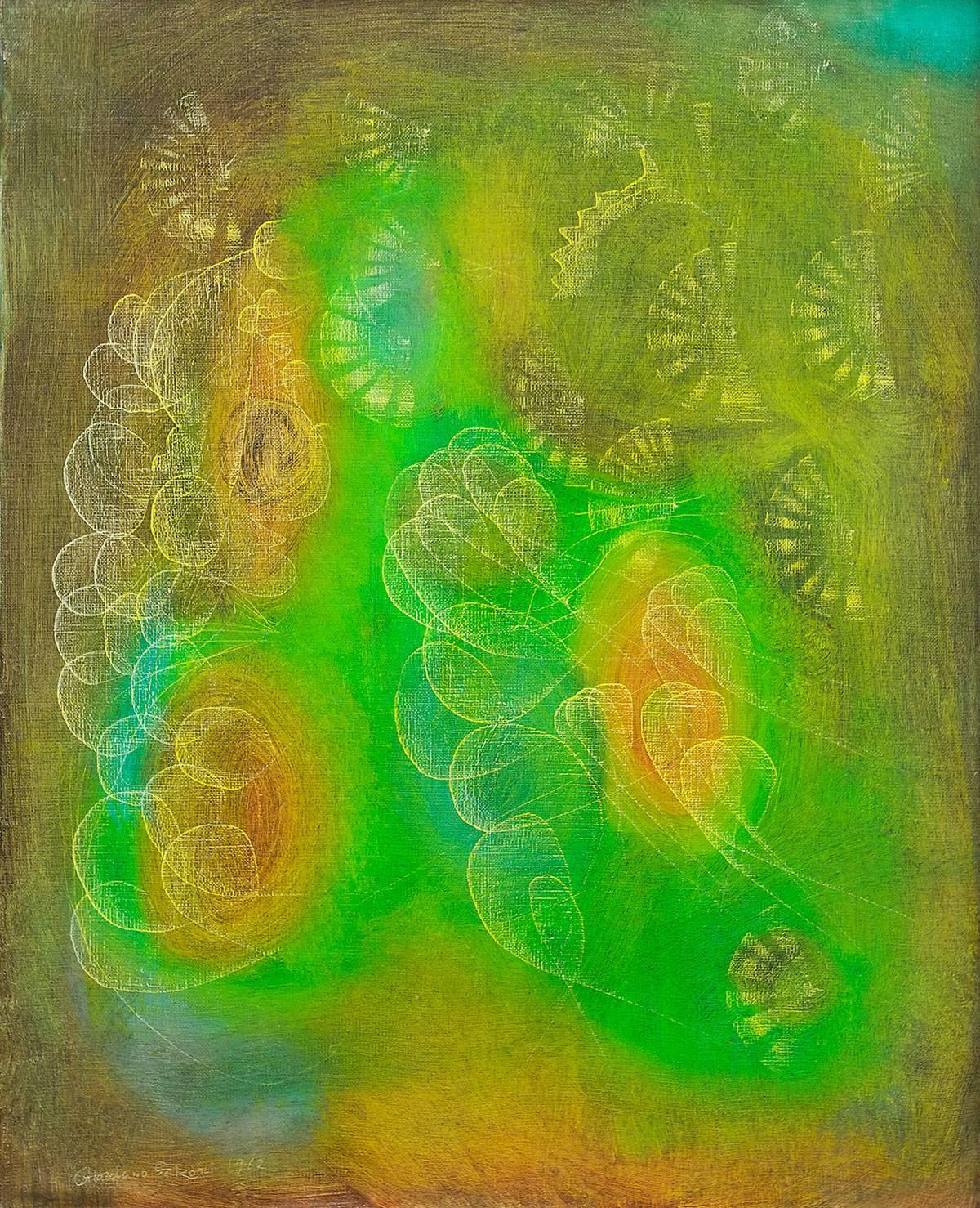 Peinture surréaliste italienne « papillons sous la mer », 1962 - Painting de Giordano Falzoni