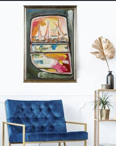 Modern Abstract Italian Mixed Media Signed and Certificated Seascape Painting