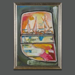 Modern Abstract Italian Mixed Media Signed and Certificated Seascape Painting