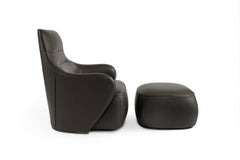Giorgetti Caddy Wing Chair + Ottoman in Anthracite Leather