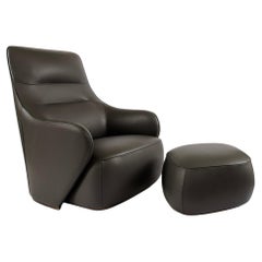 Giorgetti Caddy Wing Chair + Ottoman in Anthracite Leather Giorgetti Caddy Wing Chair + Ottoman in Anthracite Leather