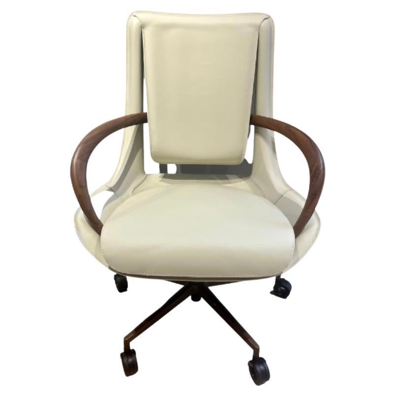 Giorgetti Clip Office Leather Walnut Chair Designed by M2atelier  For Sale
