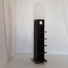 Italian Floor Lamp with White Methacrylate  Lampshape and Dark Maple Wood Column