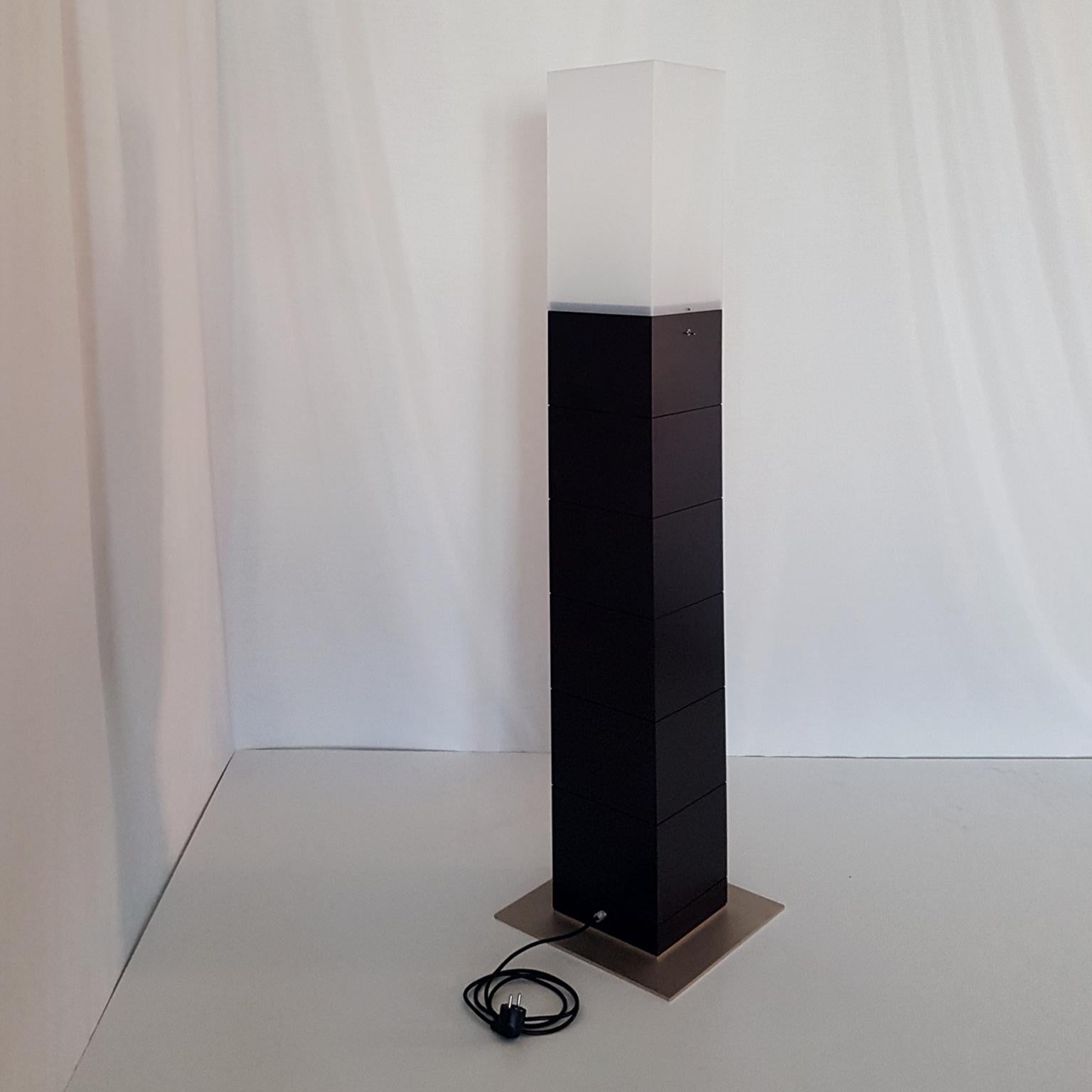 Modern Italian Floor Lamp with White Methacrylate  Lampshape and Dark Maple Wood Column For Sale