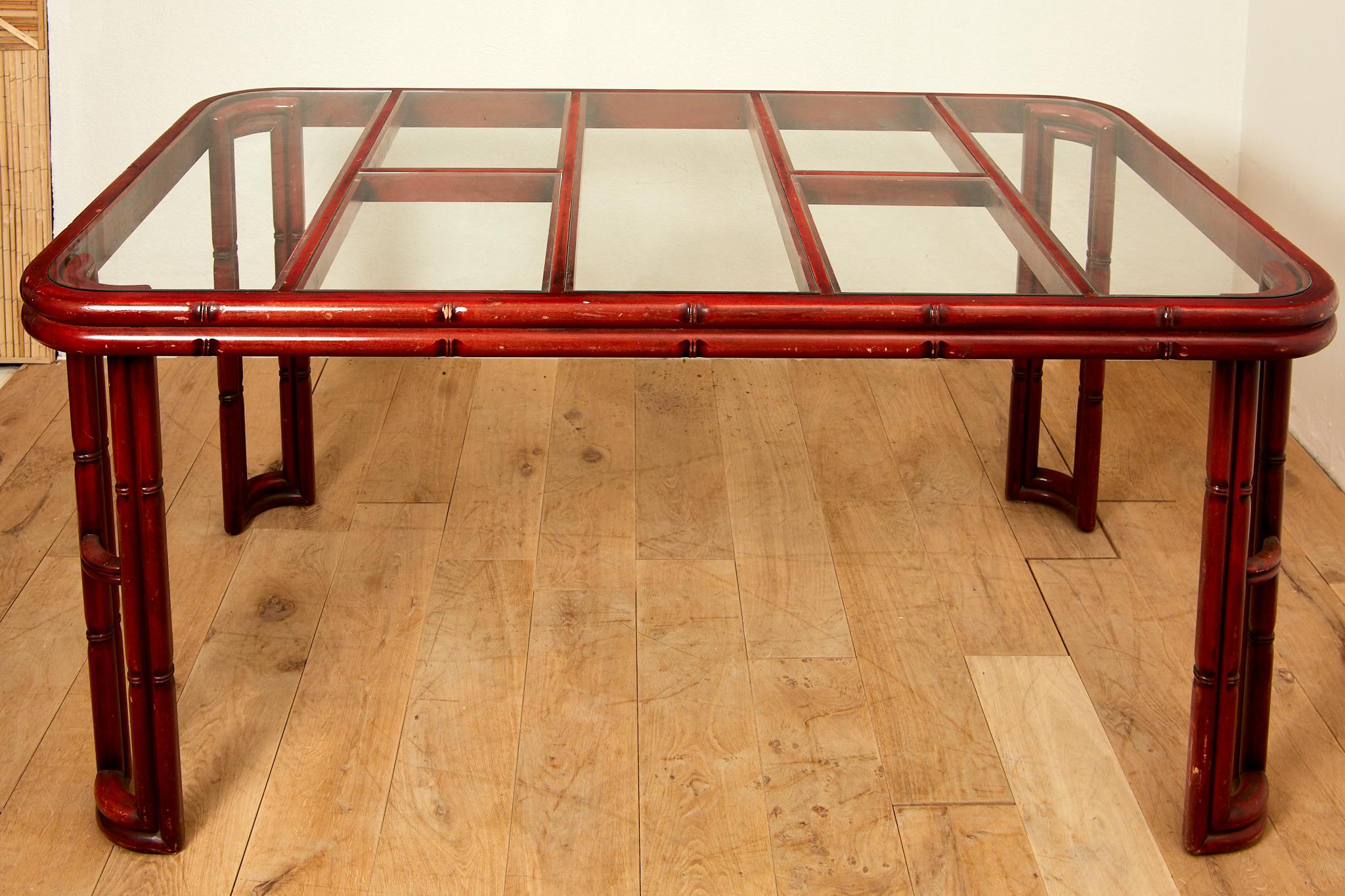 Giorgetti, Esszimmertisch, rot lackiertes Bambusholzimitat, um 1960 im Angebot 9