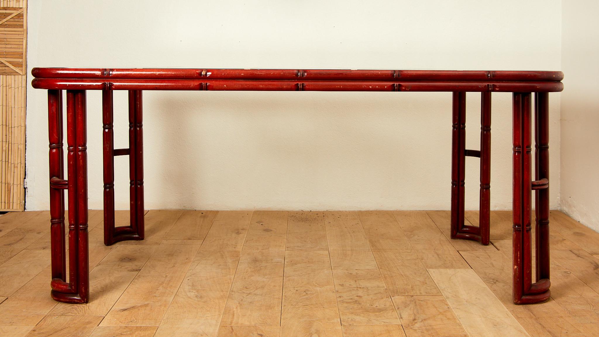 Giorgetti, Esszimmertisch, rot lackiertes Bambusholzimitat, um 1960 im Angebot 10