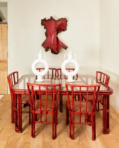 Giorgetti, dining room table, red lacquered bamboo imitation wood, circa 1960
