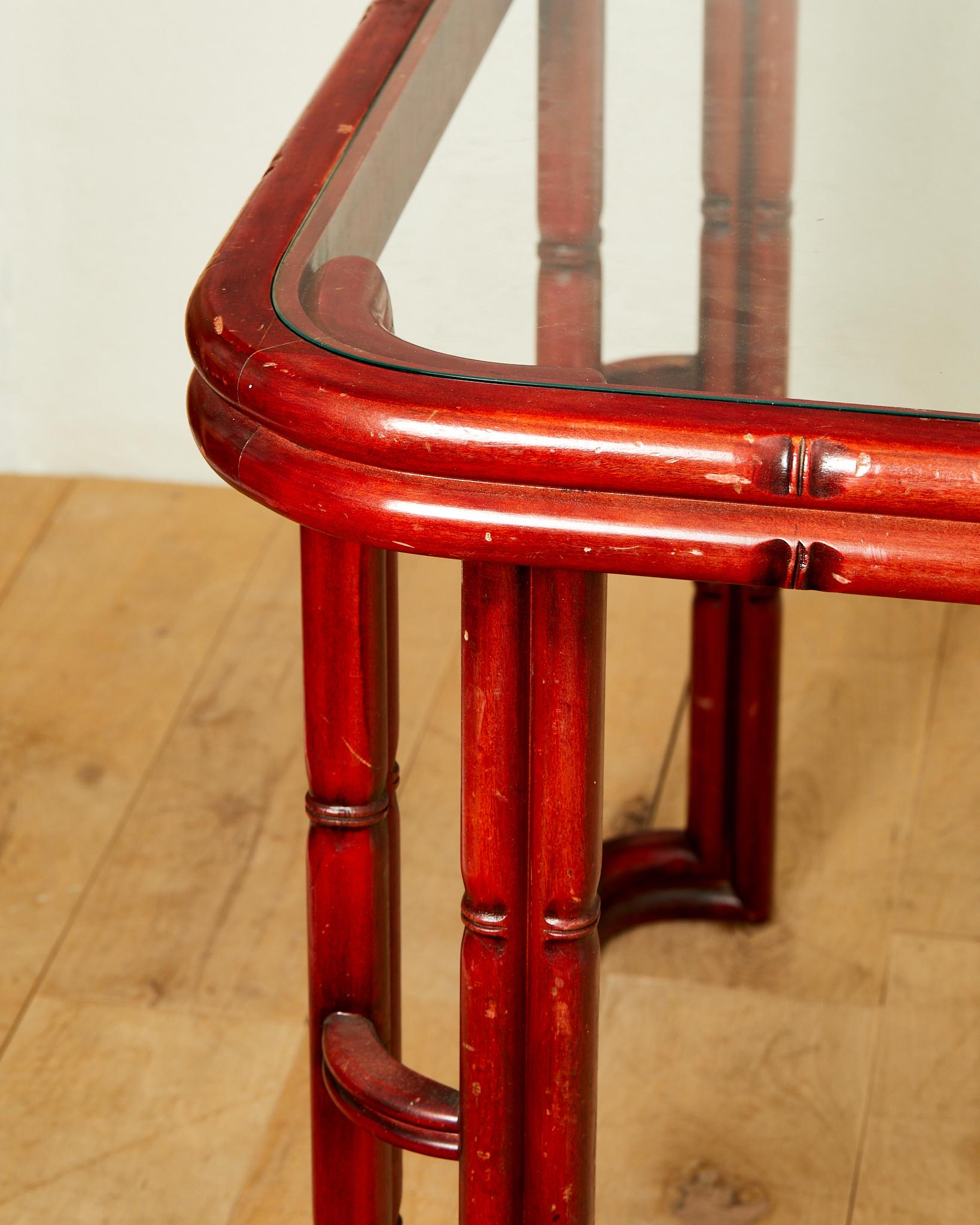 Giorgetti, Esszimmertisch, rot lackiertes Bambusholzimitat, um 1960 im Angebot 12