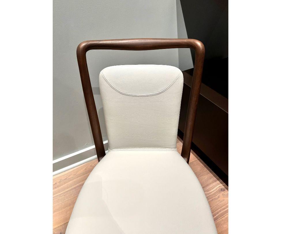 Giorgetti Ibla Leather Ash Wood Dining Chair by Roberto Lazzeroni In Excellent Condition In Boston, MA