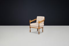 Giorgetti Italian Armchair in Carved Wood & New Teddy Bouclé Upholstery, 1975