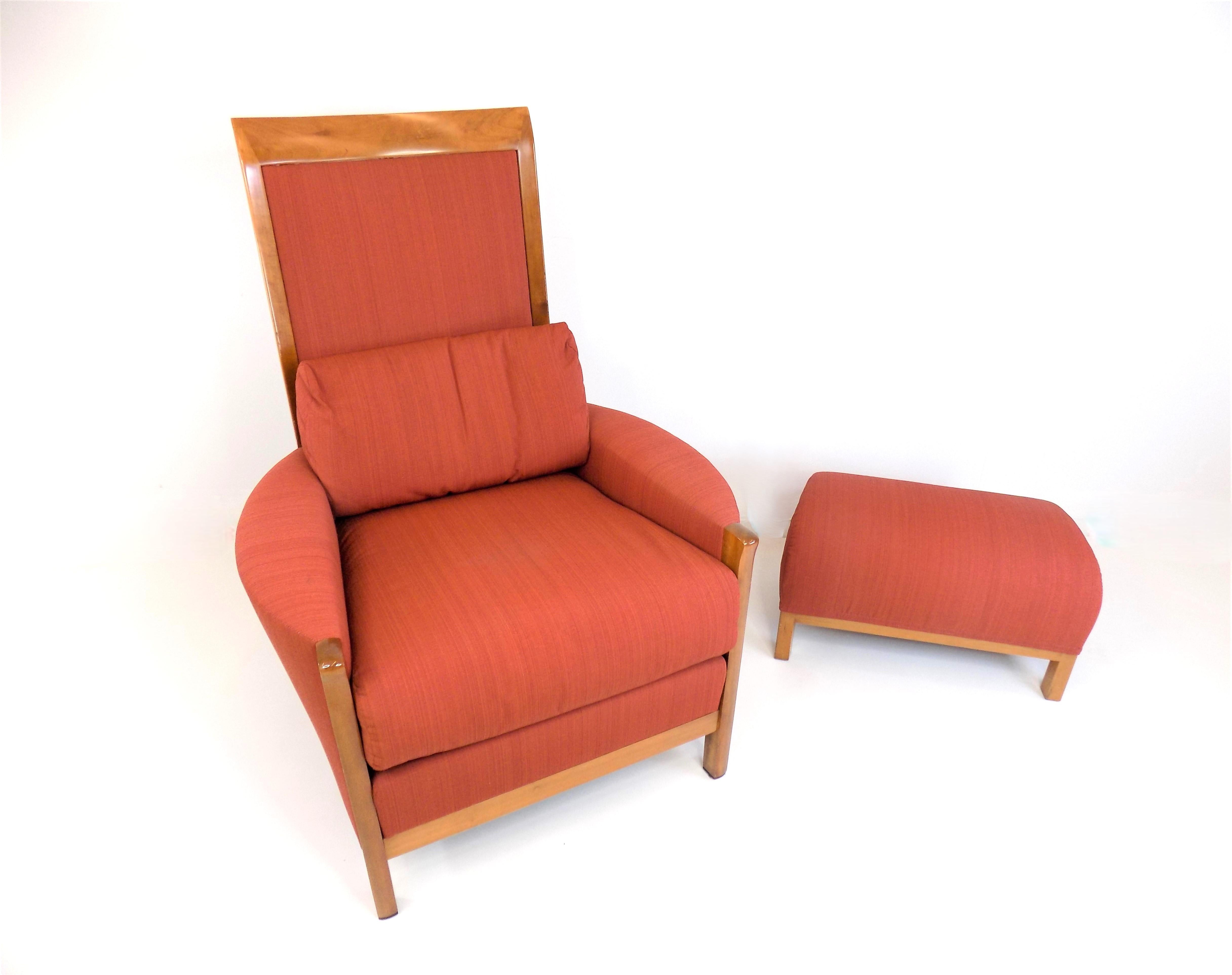Late 20th Century Giorgetti New Gallery Art Deco armchair with ottoman by Umberto Asnago
