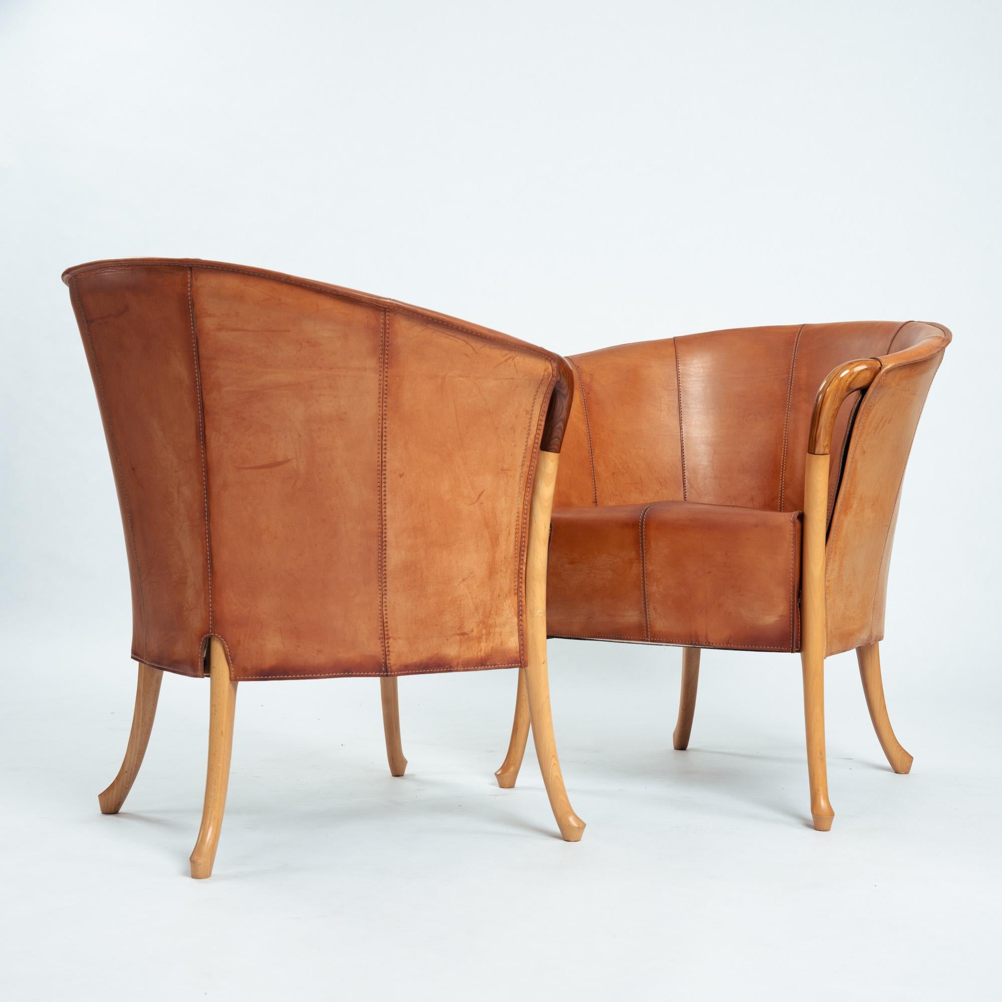 Giorgetti Progetti 63230 Sattellederstühle aus Buche, 2er-Set, Italien 1980er im Angebot 5